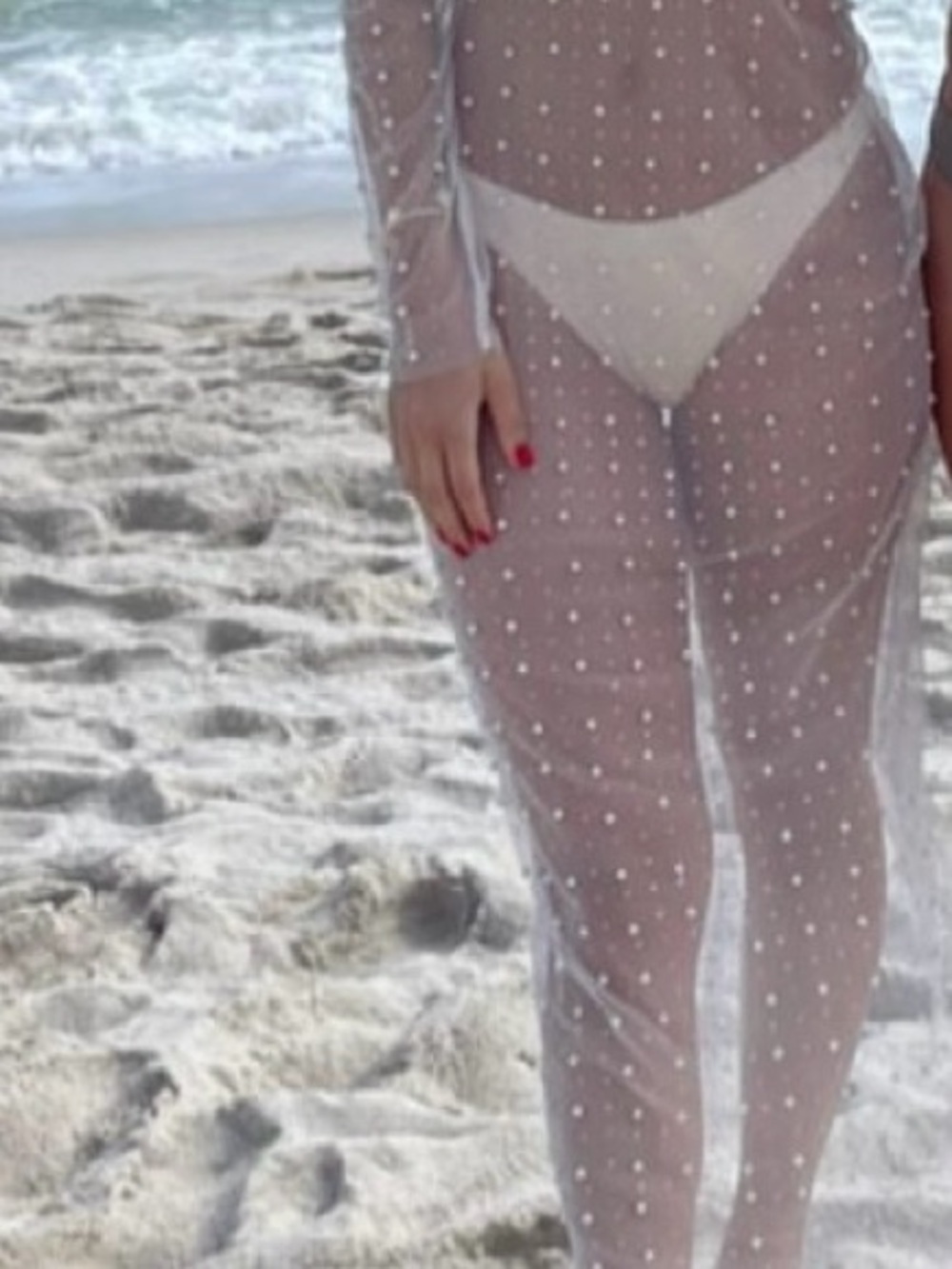 Sheer bridal pearl long sleeve swim cover up - Picture 2 of 4